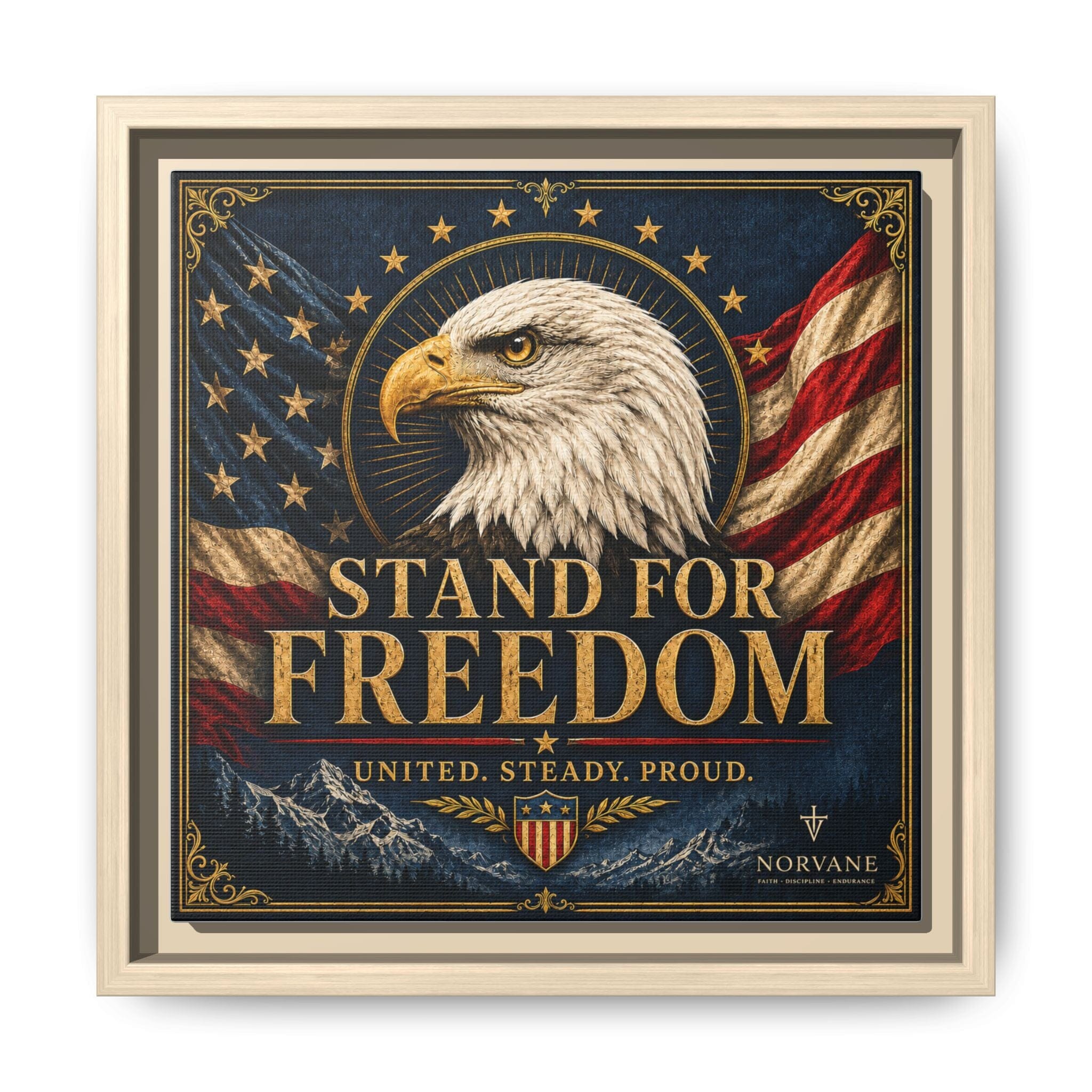 Stand for Freedom Framed Canvas Wall Art — Patriotic Eagle American Flag Decor Canvas Printify 10″ x 10″ 1.25" Natural