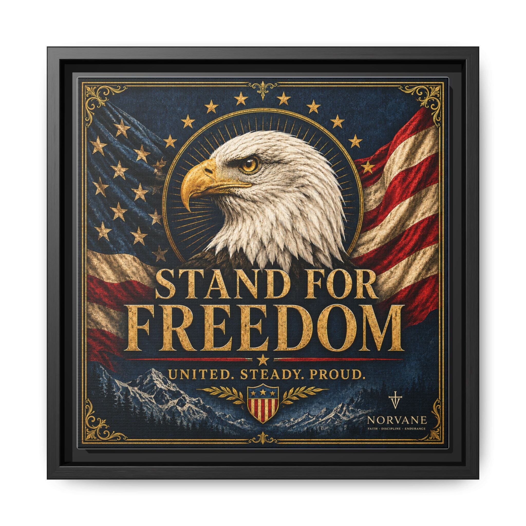 Stand for Freedom Framed Canvas Wall Art — Patriotic Eagle American Flag Decor Canvas Printify 12″ x 12″ 1.25" Black