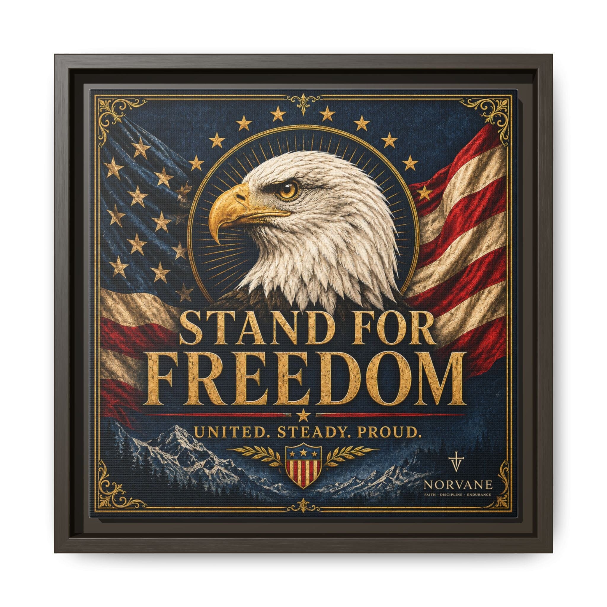 Stand for Freedom Framed Canvas Wall Art — Patriotic Eagle American Flag Decor Canvas Printify 12″ x 12″ 1.25" Espresso