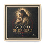 The Good Shepherd Framed Canvas Print — Religious Wall Art ("He leads, He restores") Canvas Printify 10″ x 10″ 1.25" Natural