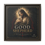 The Good Shepherd Framed Canvas Print — Religious Wall Art ("He leads, He restores") Canvas Printify 12″ x 12″ 1.25" Espresso