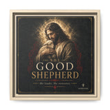 The Good Shepherd Framed Canvas Print — Religious Wall Art ("He leads, He restores") Canvas Printify 12″ x 12″ 1.25" Natural