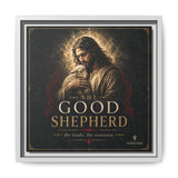 The Good Shepherd Framed Canvas Print — Religious Wall Art ("He leads, He restores") Canvas Printify 12″ x 12″ 1.25" White