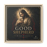 The Good Shepherd Framed Canvas Print — Religious Wall Art ("He leads, He restores") Canvas Printify 14" x 14" 1.25" Natural