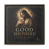 The Good Shepherd Framed Canvas Print — Religious Wall Art ("He leads, He restores") Canvas Printify 16″ x 16″ 1.25" Espresso