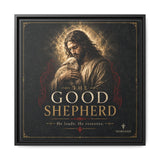 The Good Shepherd Framed Canvas Print — Religious Wall Art ("He leads, He restores") Canvas Printify 20″ x 20″ 1.25" Black
