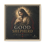The Good Shepherd Framed Canvas Print — Religious Wall Art ("He leads, He restores") Canvas Printify 20″ x 20″ 1.25" Natural