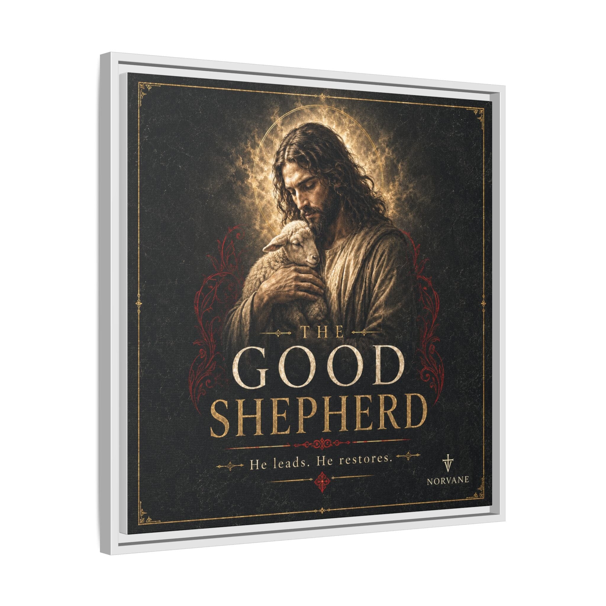 The Good Shepherd Framed Canvas Print — Religious Wall Art ("He leads, He restores") Canvas Printify 