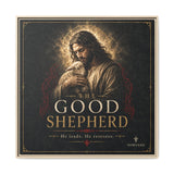 The Good Shepherd Framed Canvas Print — Religious Wall Art ("He leads, He restores") Canvas Printify 36″ x 36″ 1.25" Natural