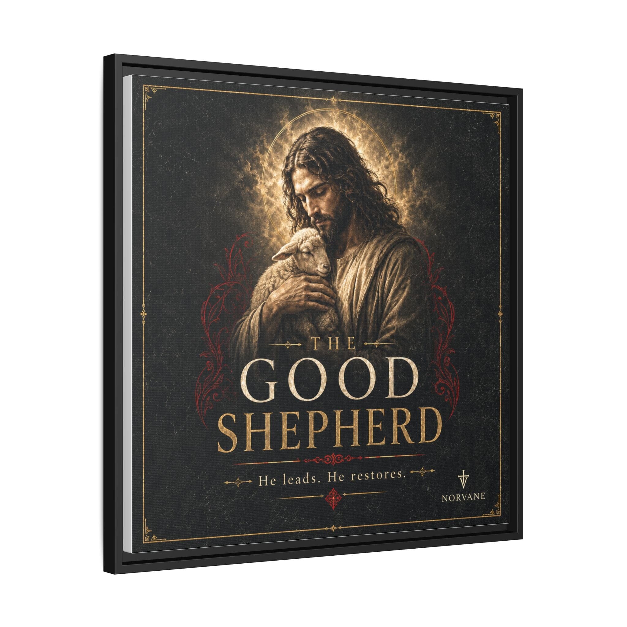 The Good Shepherd Framed Canvas Print — Religious Wall Art ("He leads, He restores") Canvas Printify 