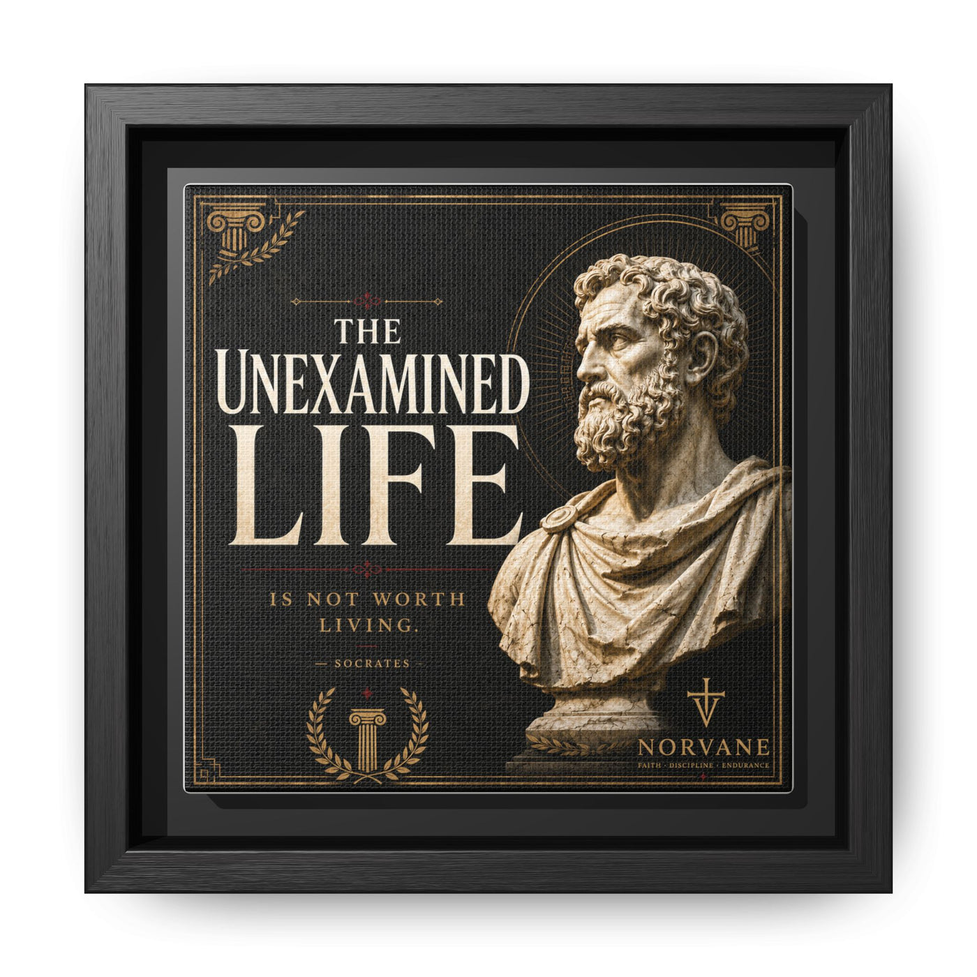 The Unexamined Life Framed Canvas – Socrates Wall Art in Black